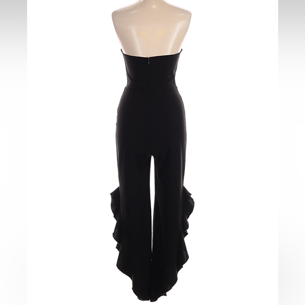 Lulu's Classic Black Strapless Size L bandeau Jumpsuit with ruffle cutout legs - Picture 2 of 7